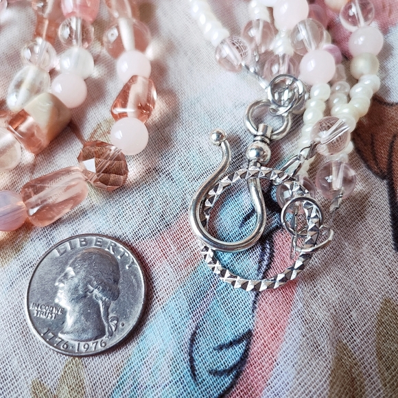 Triple Strand Vintage Art Glass Seed Bead Silver Tone Shepards Hook Necklace - Picture 3 of 6